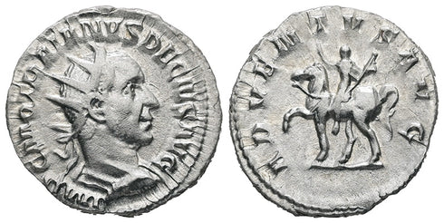 Ancient Silver Roman coin of the Emperor Trajan Decius - Emperor on Horseback